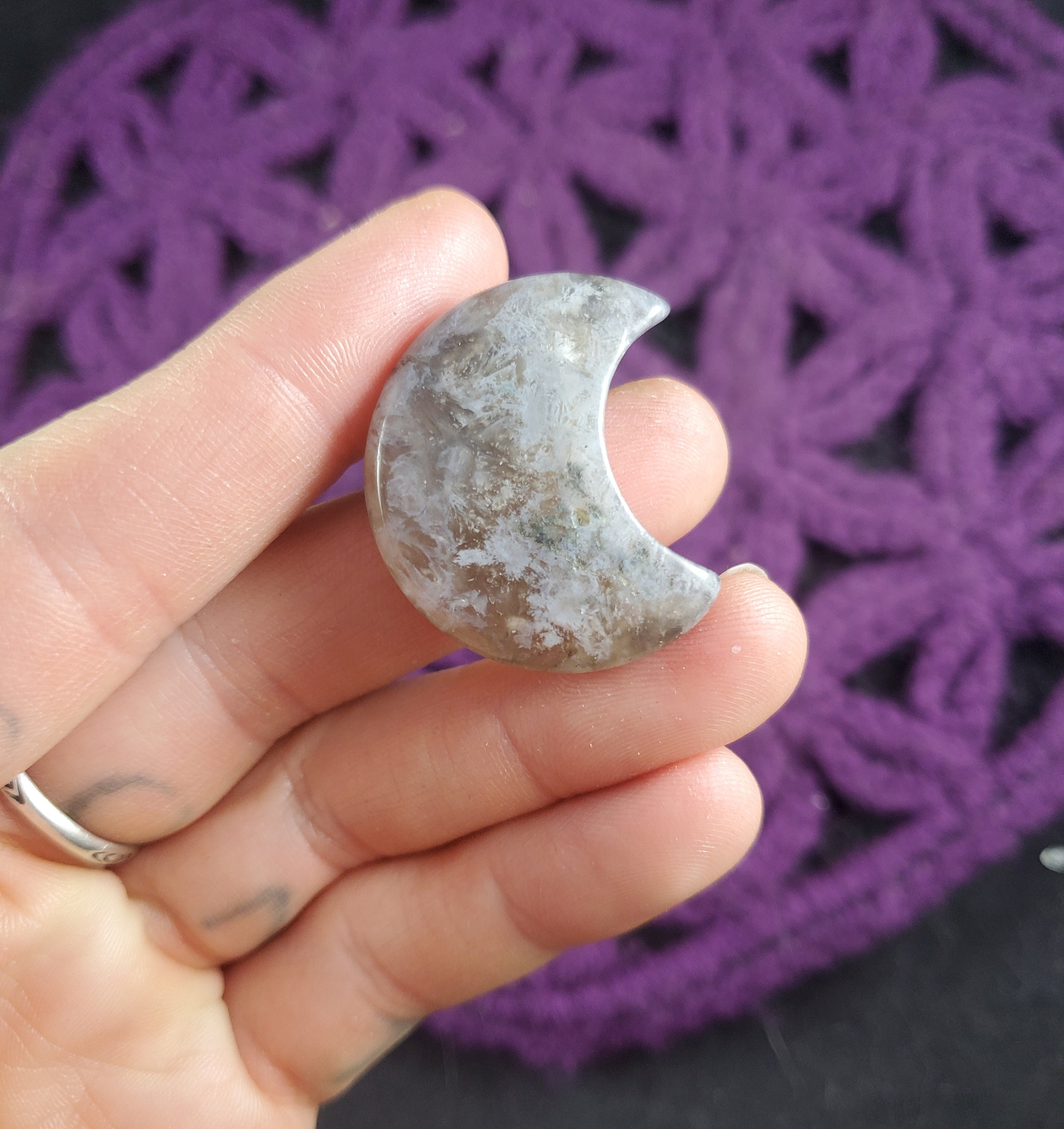 Moss Agate Crescent Mini Moon Carving Crystals Magick Stones Starseed Polished Carved Moonchild Green