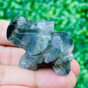 Moss Agate Crystal Elephant Carving (30-45mm)