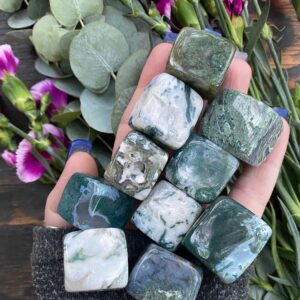 Moss Agate Cube, Qty. 1