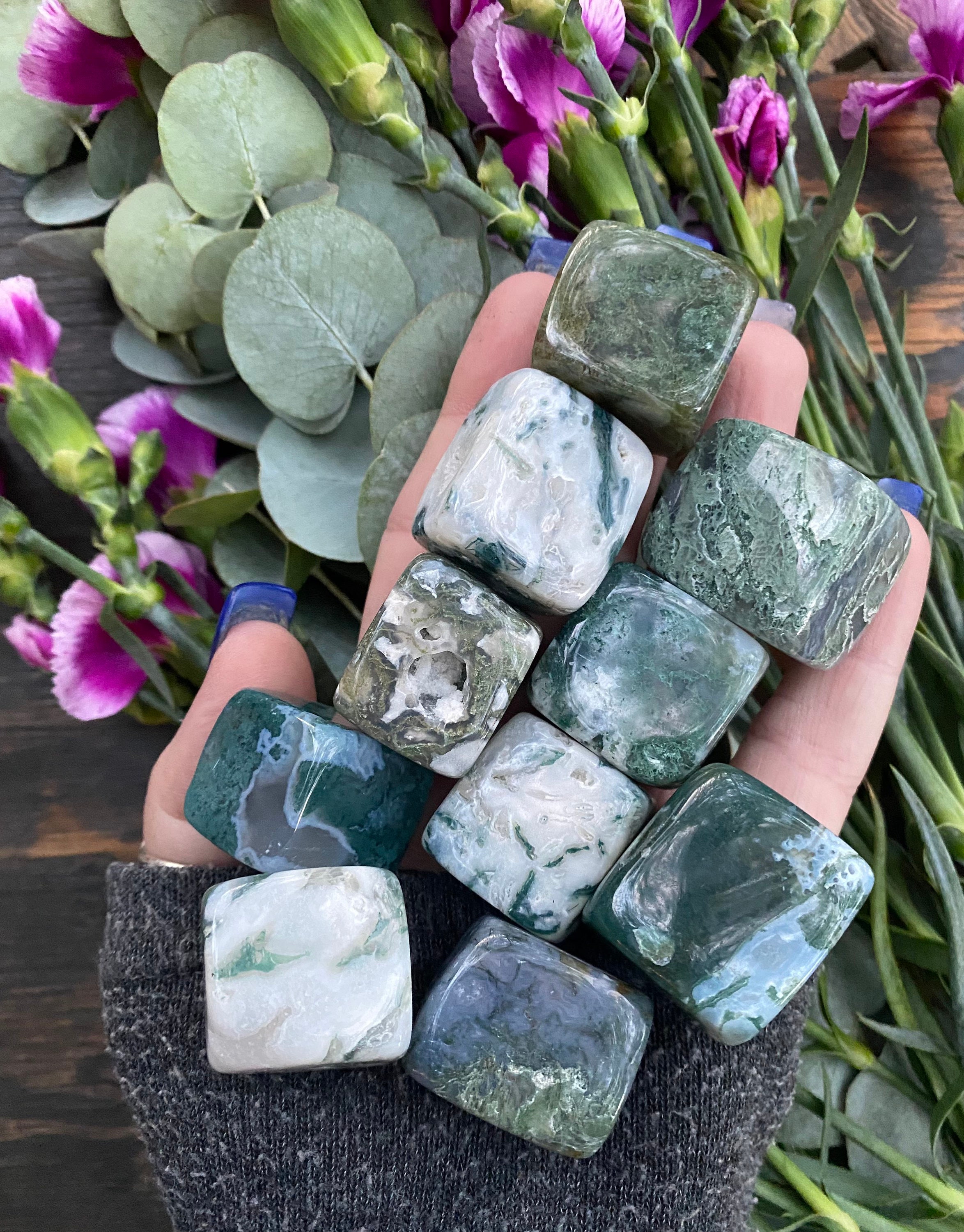 Moss Agate Cube, Qty. 1 Moss Agate Cube, Qty. 1