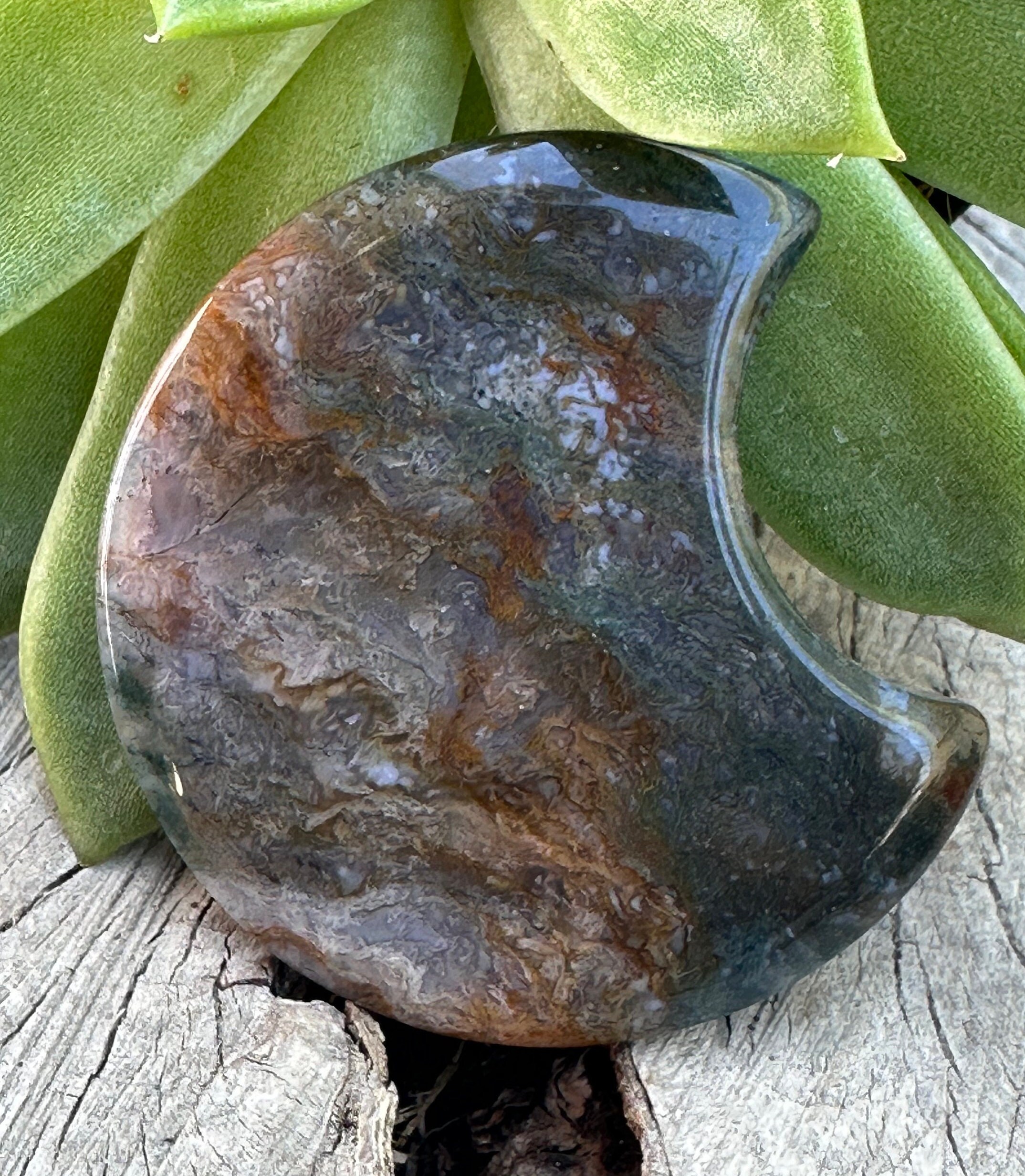 Enchanting Moss Agate "moon" Carving