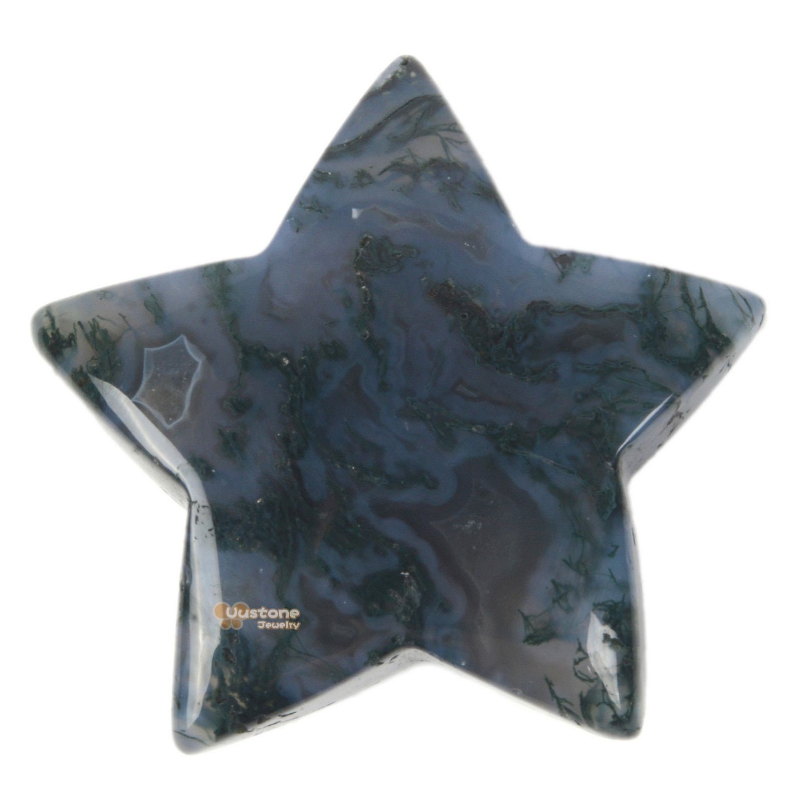 G6174.25 30mm Carved Moss Agate Gemstone Crystal Healing Star Stone Diy