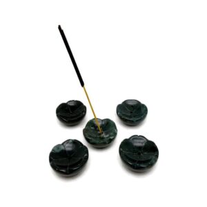 Moss Agate Gemstone Incense Holder – Hand-Carved Crystal Flower Burner for Cleansing & Relaxation - GZ1004