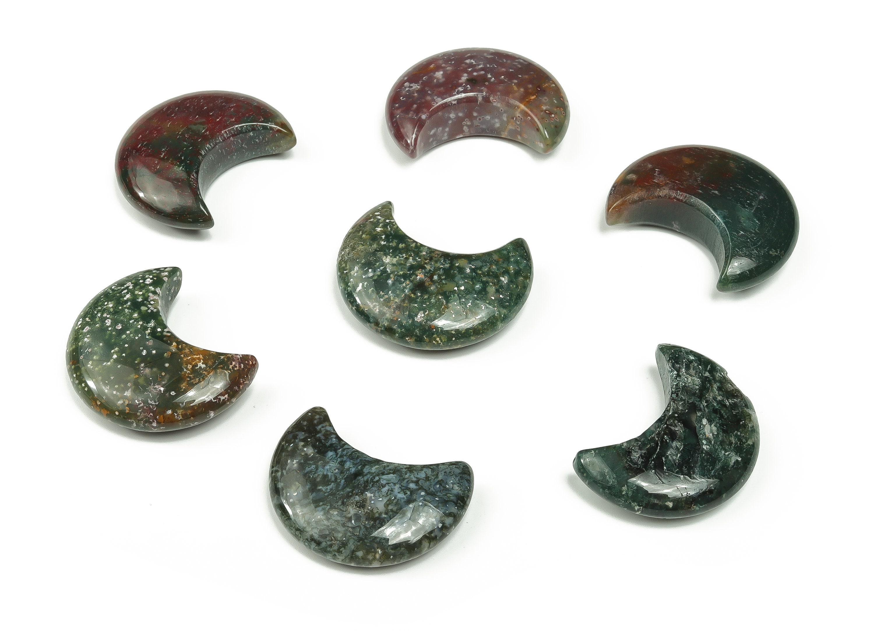 Moss Agate Gemstone Moon - Crystal Moon - Carved Moon - Healing Crystal - Gemstone Crescent – 3×1.6cm – Mo1047