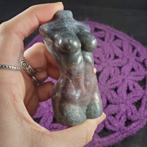 Moss Agate Goddess Body Carving Green Blue Stones Female Woman Torso Crystals Self Standing Totem polished carved