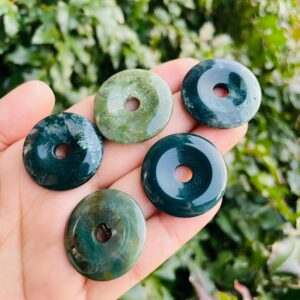Green Moss Agate Crystal Donut: Carved Gemstone (30mm)