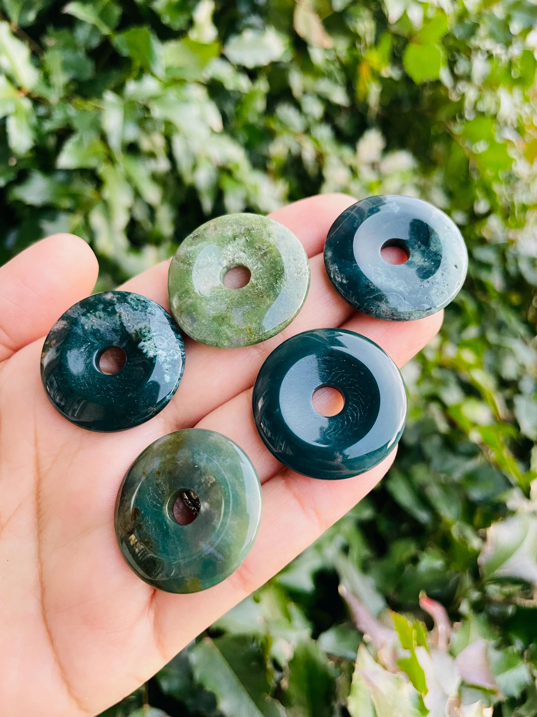 Green Moss Agate Crystal Donut: Carved Gemstone (30mm)