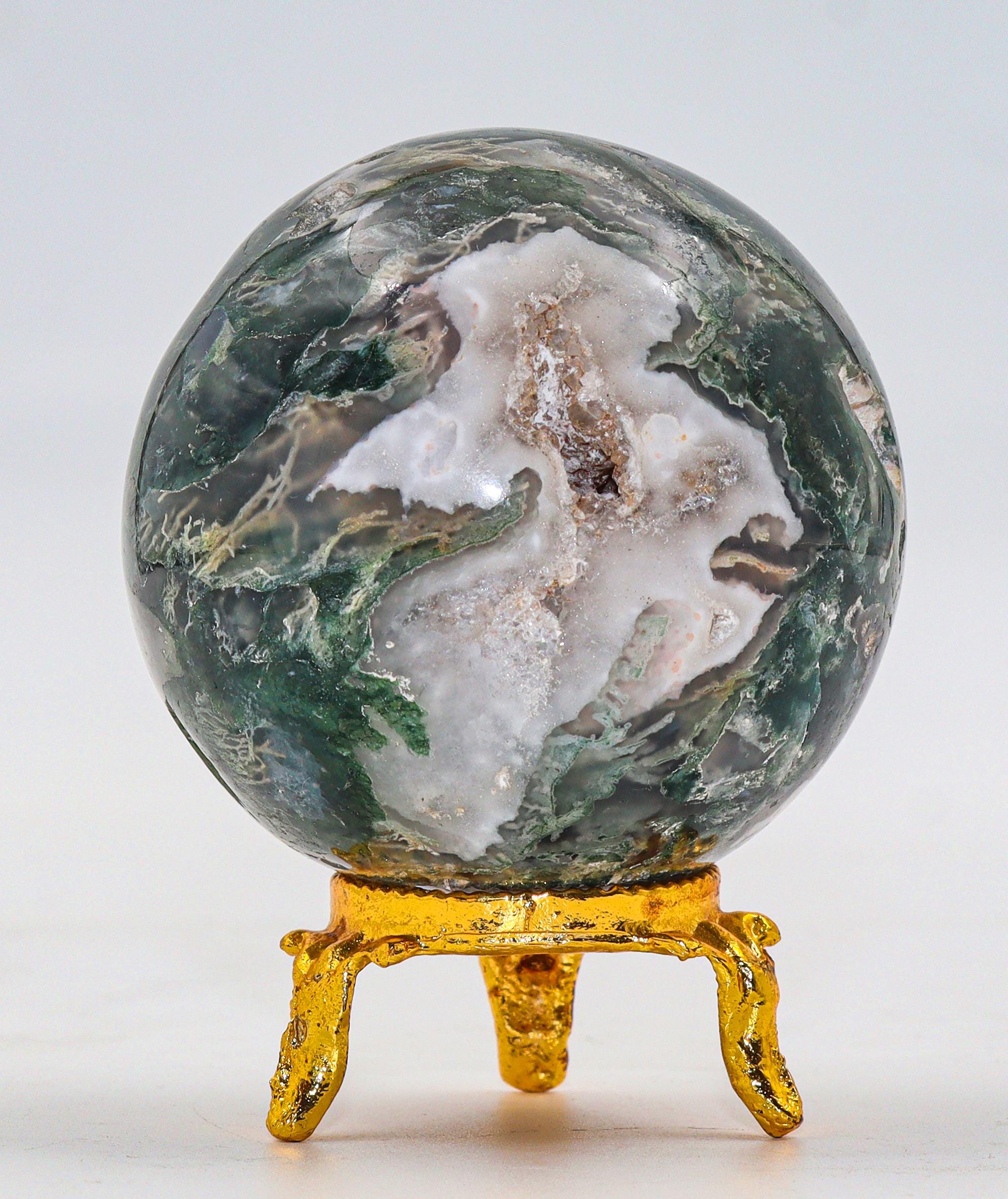 Green Moss Agate Sphere: Chakra Balancing Crystal, Reiki Energy Decor (55mm)