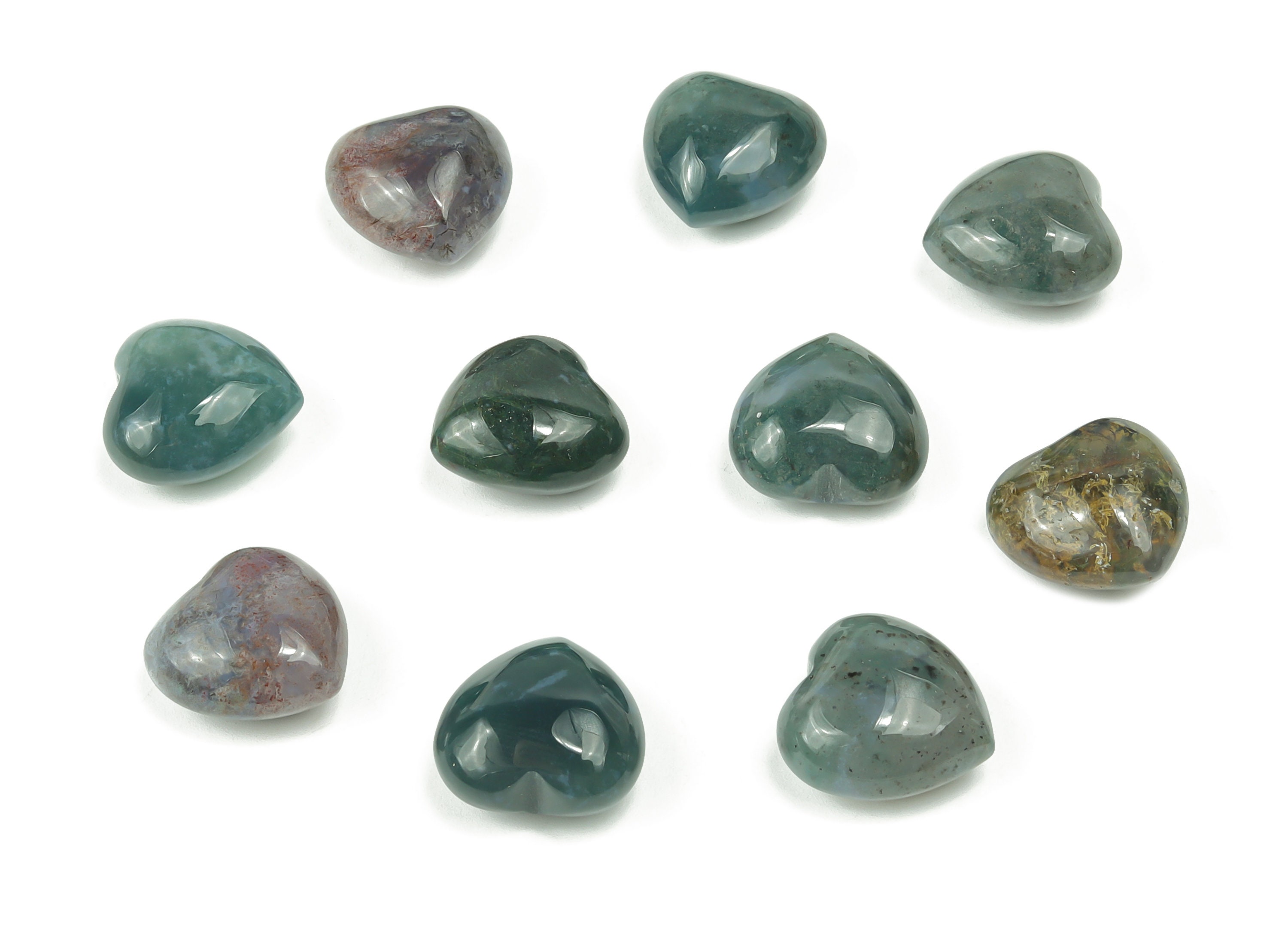 Moss Agate Heart Gemstone - Puffy Heart – Healing Crystals - Nurturing Stone – Crystal Hearts – 15x15x9mm - He1032 Moss Agate Heart Gemstone - Puffy Heart – Healing Crystals - Nurturing Stone – Crystal Hearts – 15x15x9mm - He1032