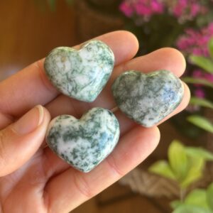 Moss Agate Heart, Healing Crystal Stone, Pocket Size