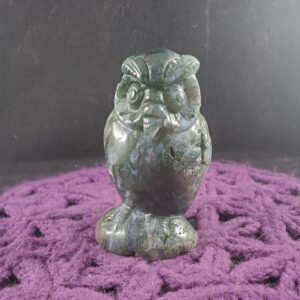Large Moss Agate Owl Polished Crystal Stones Carved Crystals hand carving shiny Green wisdom magick