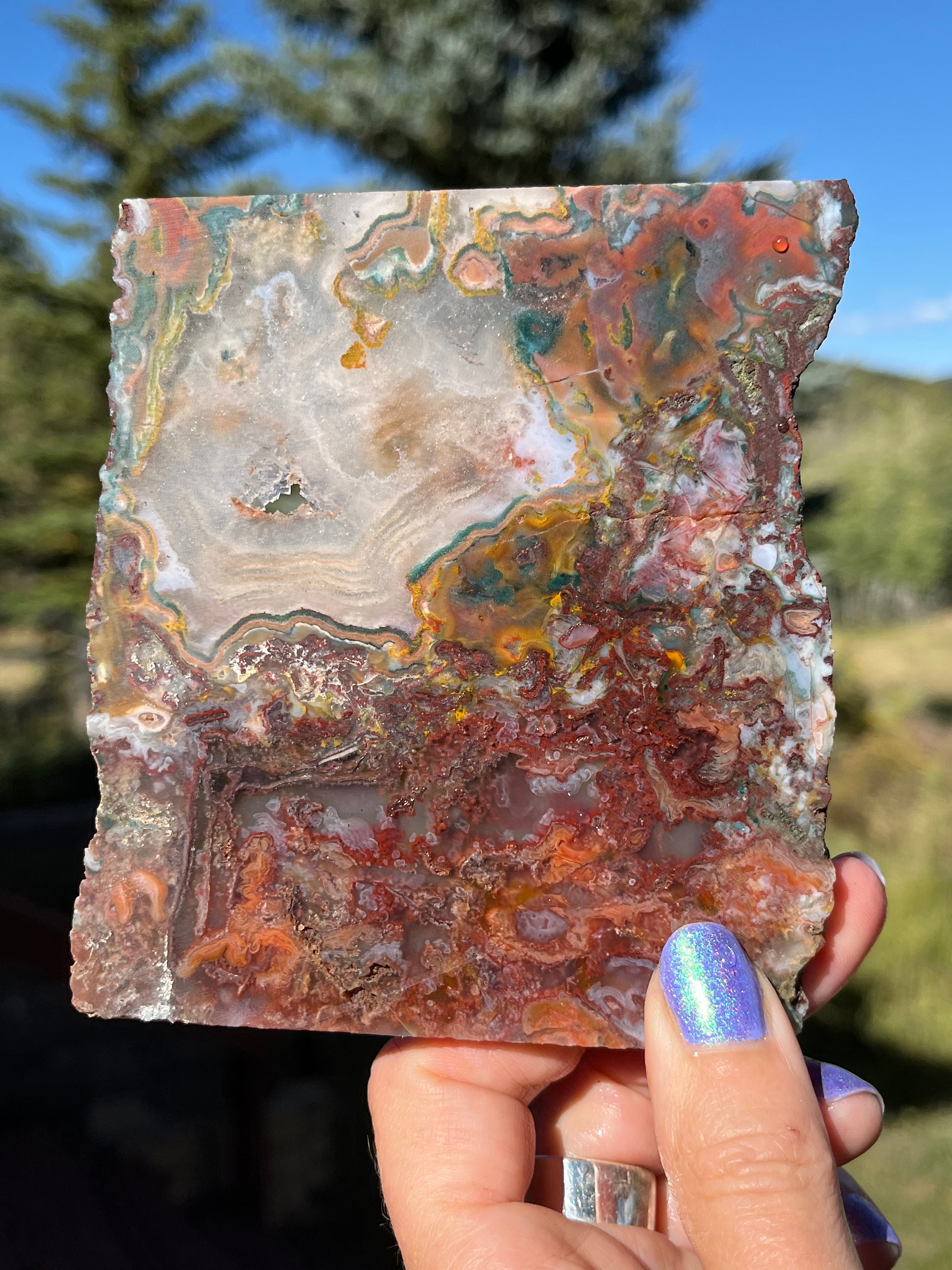 Moroccan Moss Agate Lapidary Slab Natural Stone Not Polished For Cabbing
