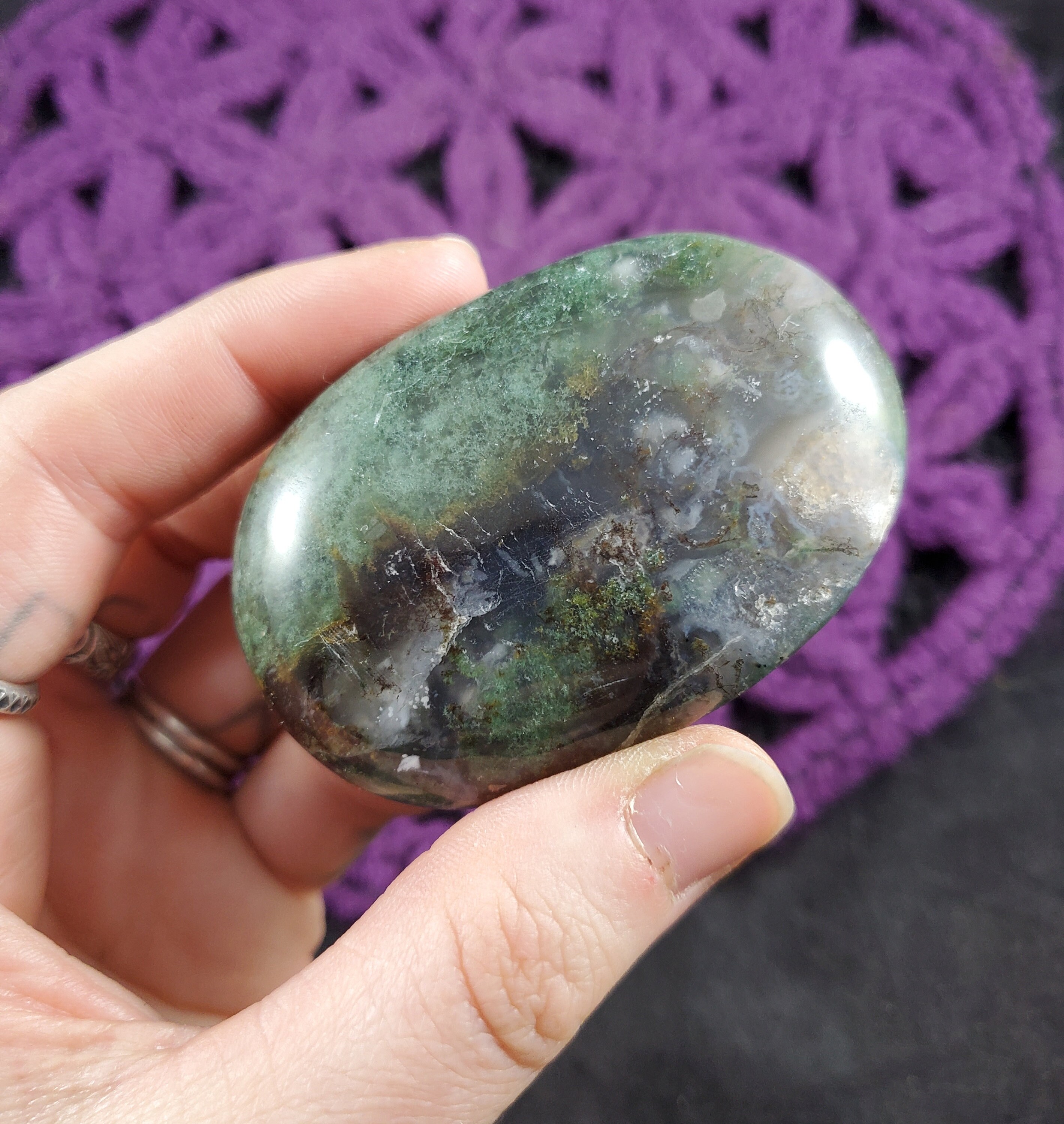 Moss Agate Palmstone Polished Healing Stones Gallet Crystal Palm Stone India