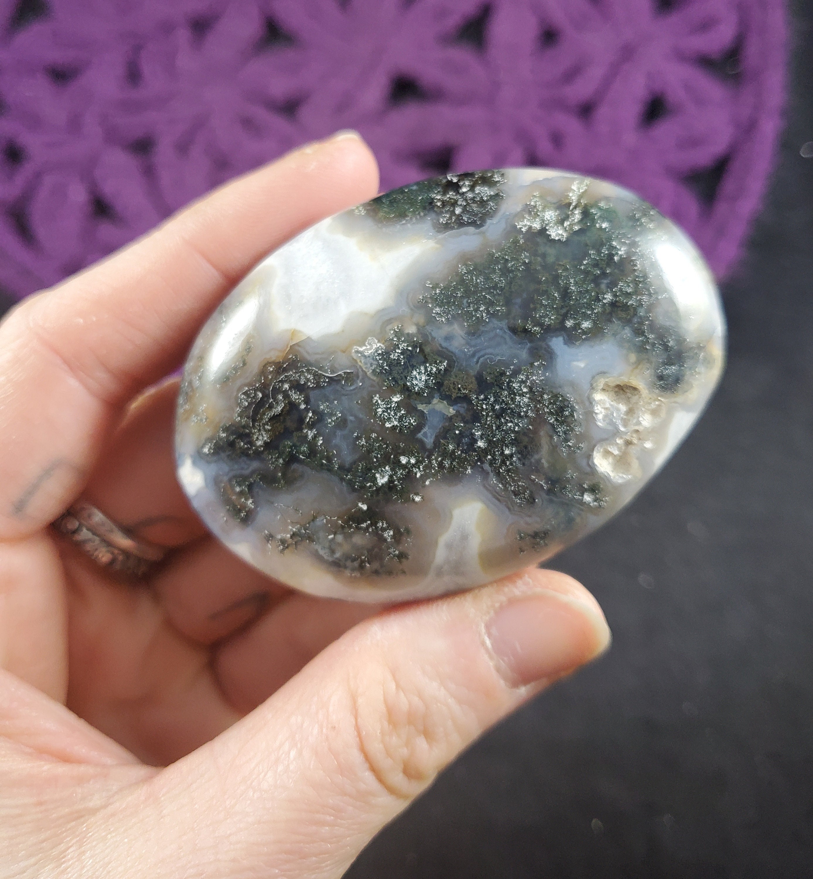 Moss Agate Palmstone Polished Healing Stones Gallet Crystal Palm Stone India