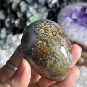Moss Agate Palmstone, Wealth, Prosperity, Calming Palm Stone