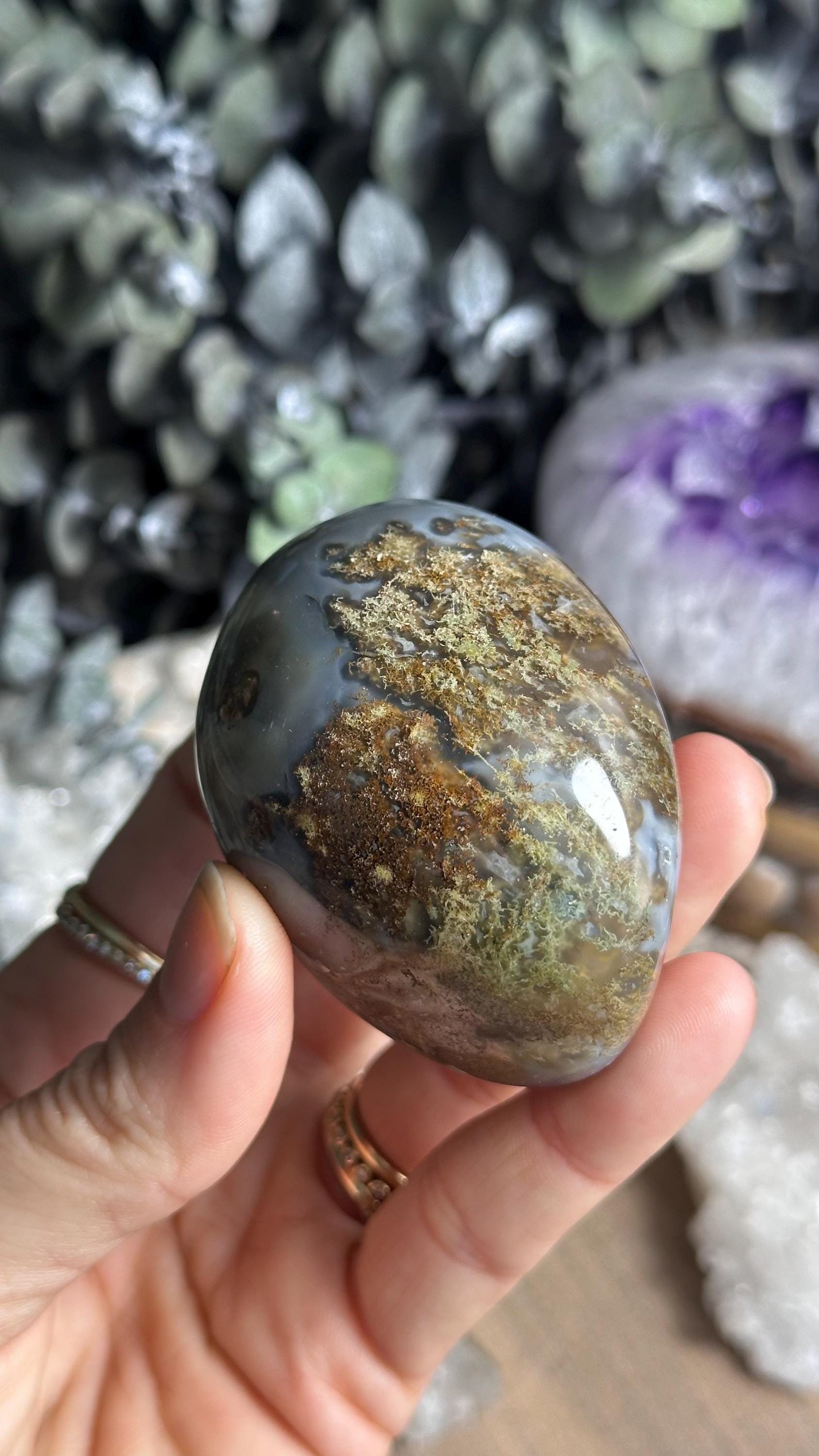 Moss Agate Palmstone, Wealth, Prosperity, Calming Palm Stone