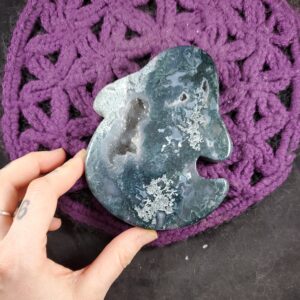 Moss Agate Polished Ghost Druzy Vug Flat Slab Carved Halloween Spirit Crystal Samhain Cute Spooky Carving Spoopy