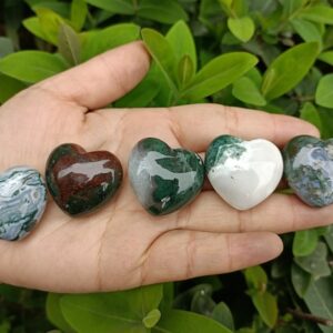 Moss Agate Puffy Heart 30mm