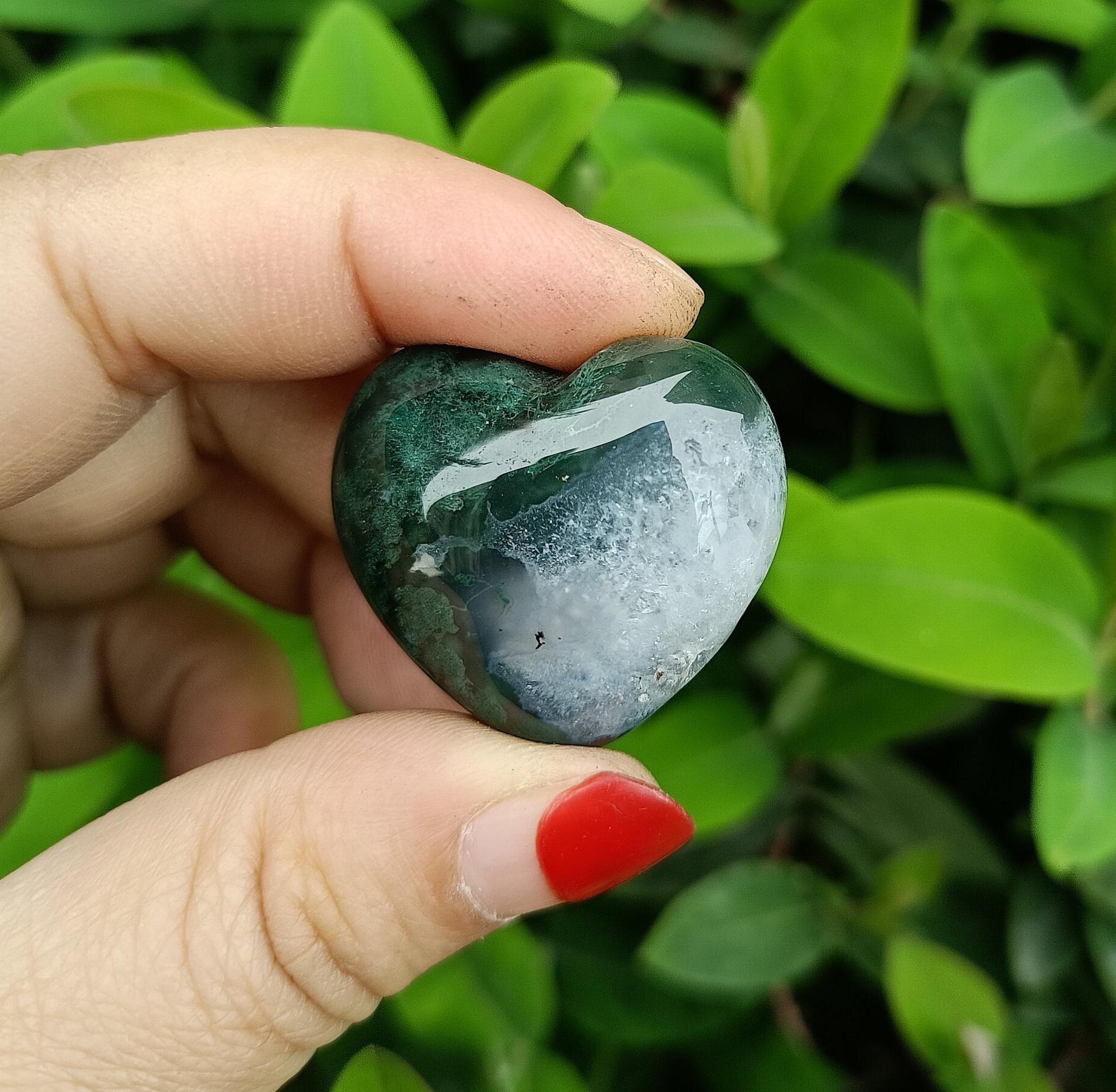 Moss Agate Puffy Heart 30mm Moss Agate Puffy Heart 30mm