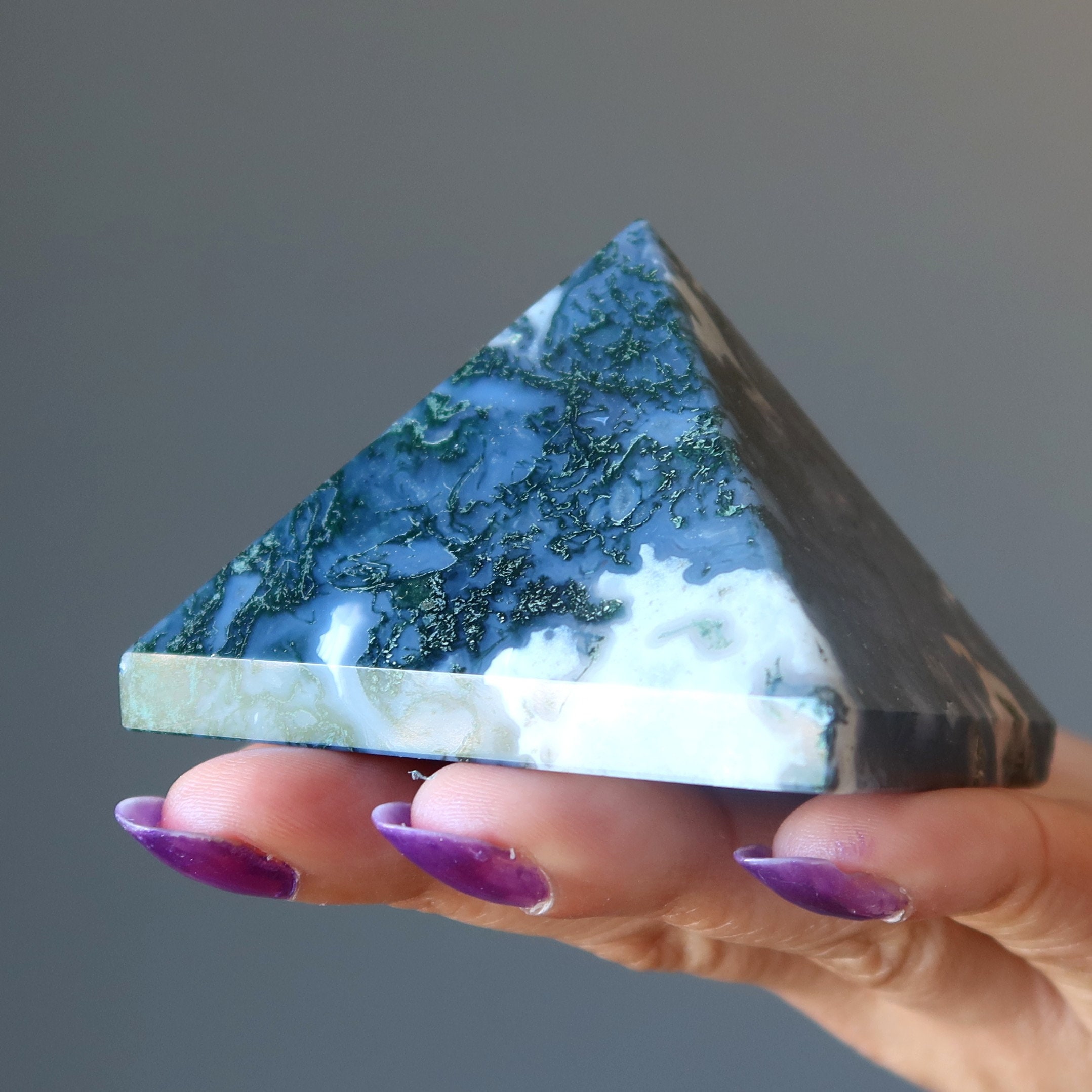 Moss Agate Pyramid Power Of Life Natural Healing Crystal