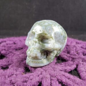 Moss Agate Skull Polished Crystal Stones Carved Druzy Vug skulls memento mori