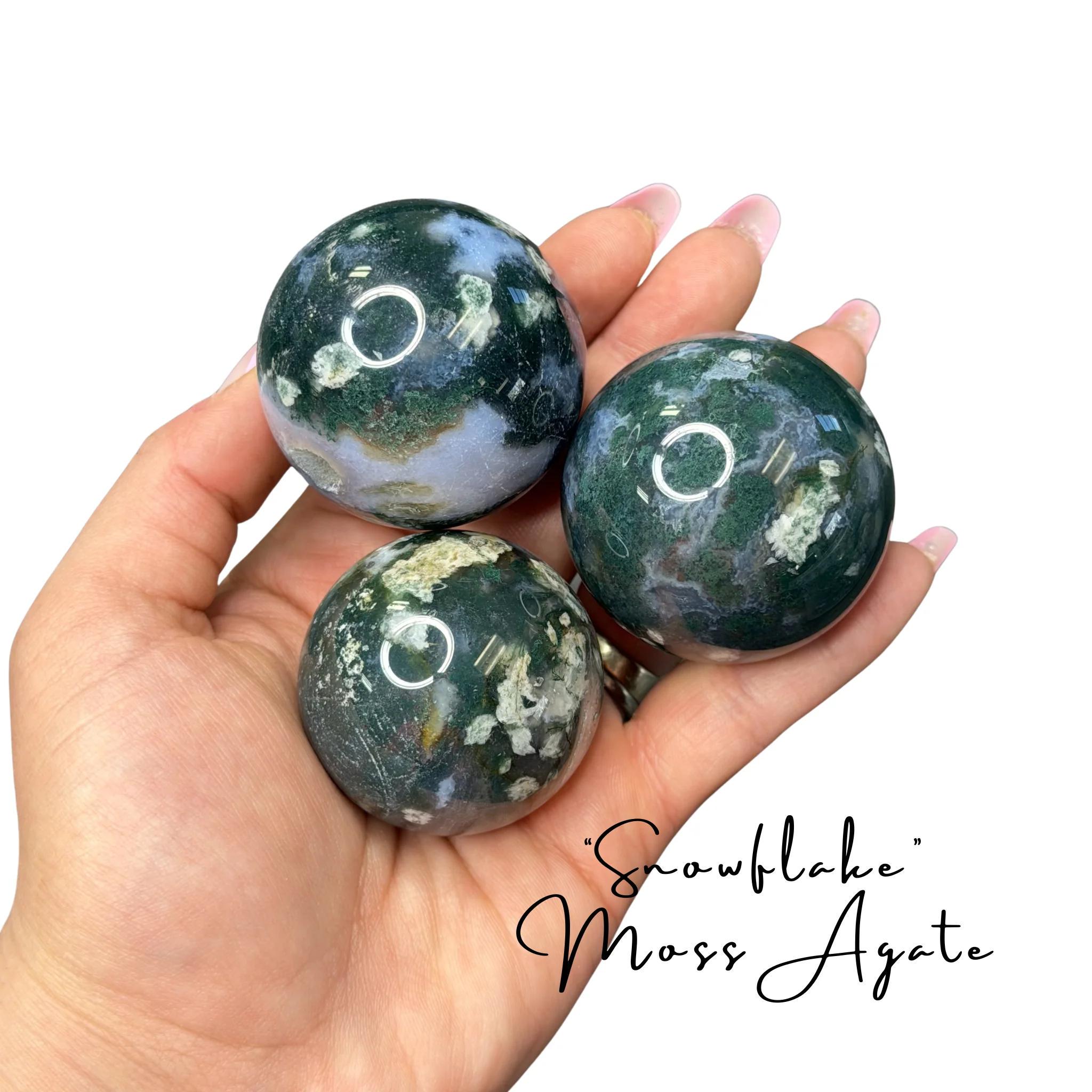Snowflake" Moss Agate Sphere - 1.8" Diameter - Natural Moss Agate Sphere