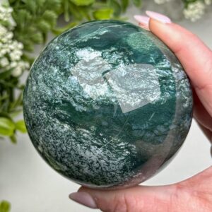 Moss Agate Sphere | 76mm | - #1 (polished Green Crystal Ball, Heart Chakra, Healing Stone)
