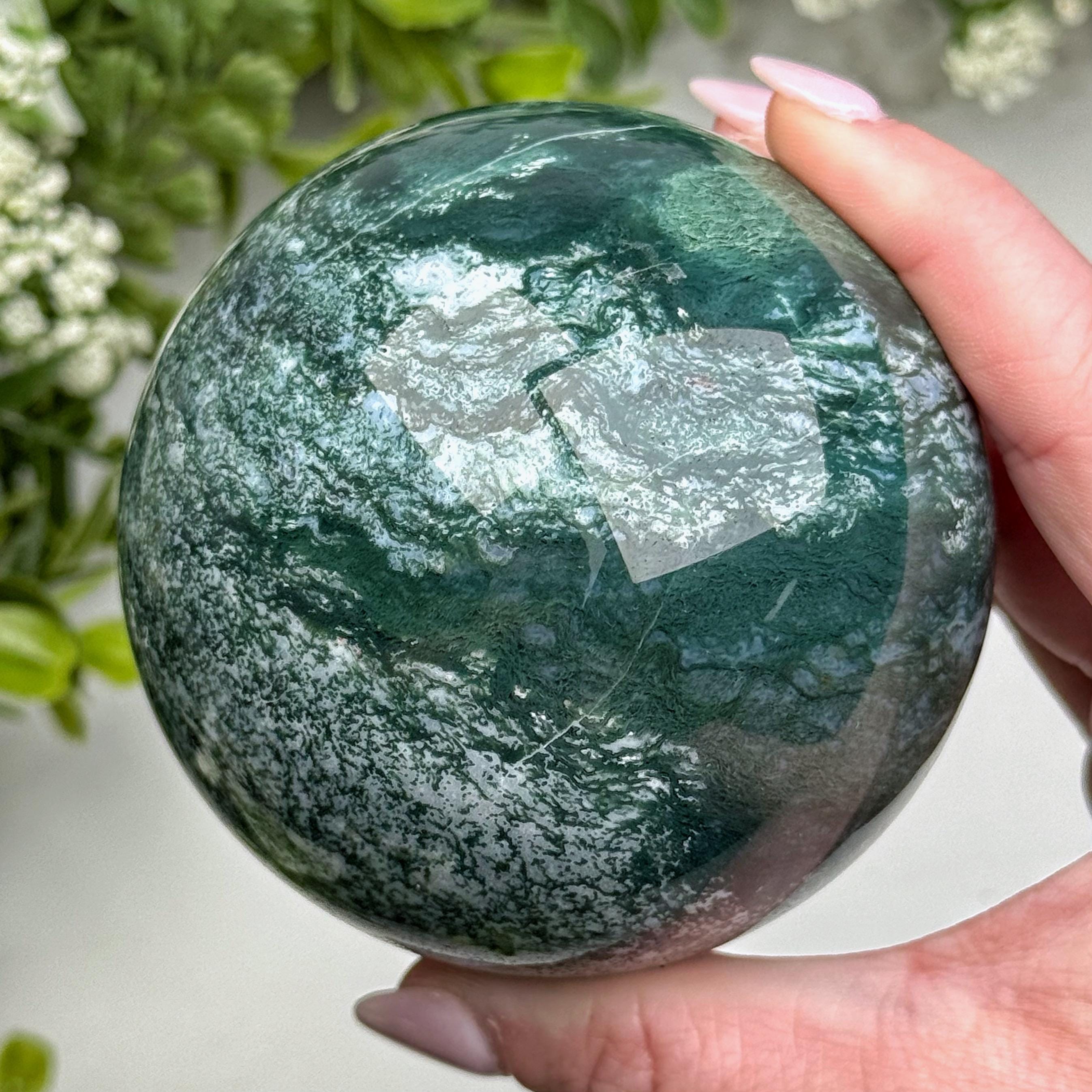 Moss Agate Sphere | 76mm | - #1 (polished Green Crystal Ball, Heart Chakra, Healing Stone)