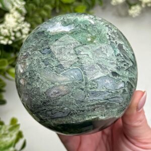 Moss Agate Sphere | 84mm | - #2 (polished Green Crystal Ball, Heart Chakra, Healing Stone)