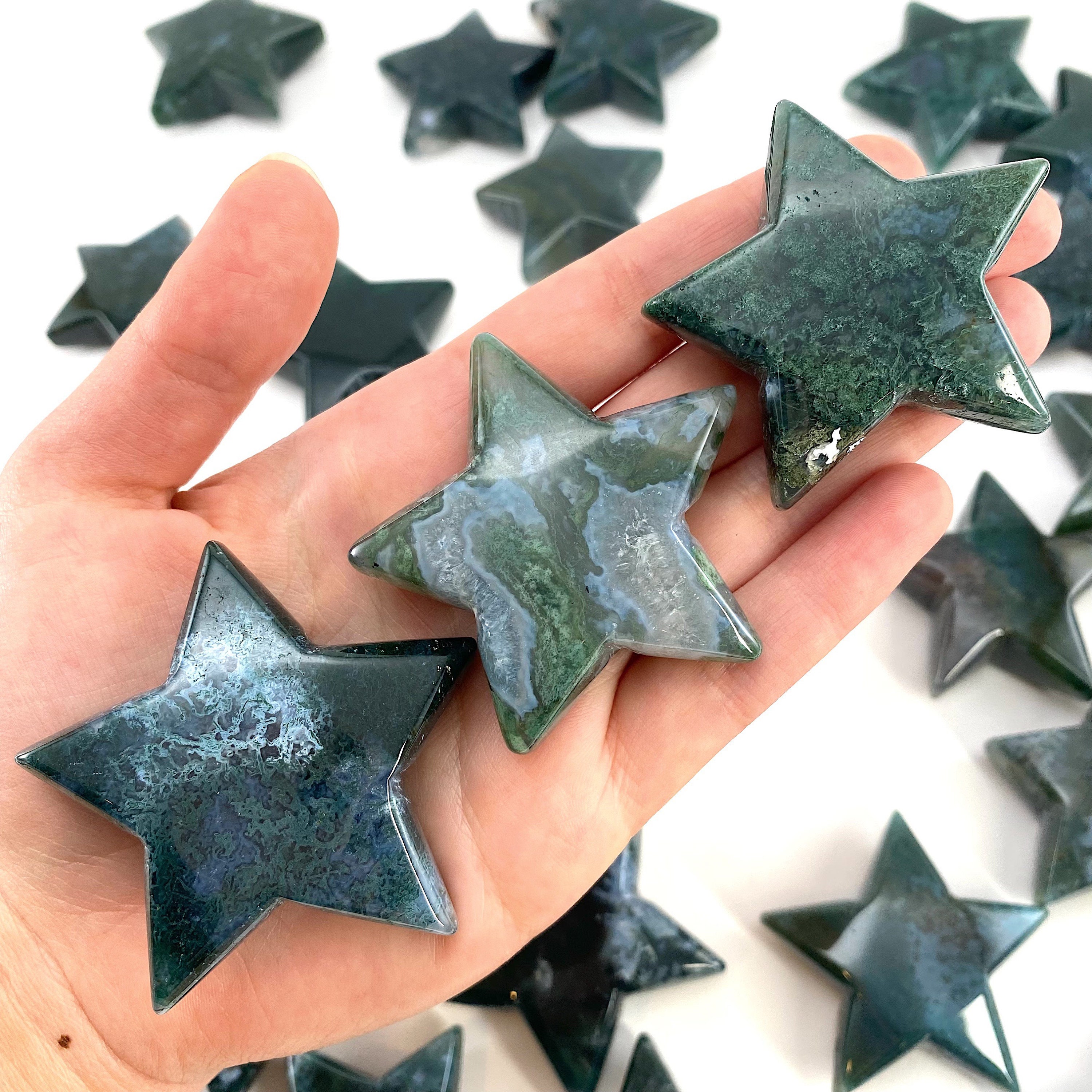 Moss Agate Star | Polished Green Crystal Carving Moss Agate Star | Polished Green Crystal Carving