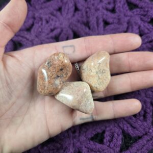 3 Pink Moss Agate Tumbled Crystal Stones South Africa Crystals Polished Pink Inclusions Set of Three