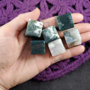 6 Moss Agate Tumbled Cubes Crystal Stones Crystals Green Clear White Sacred Geometry Shapes Gridding Lot Parcel Bulk