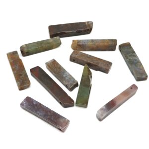 Moss Agate Drilled Tumbled Stones - Rectangle Hole Tumbled Stone - Making Jewelry Cytsals - Bulk Stones - NC1675