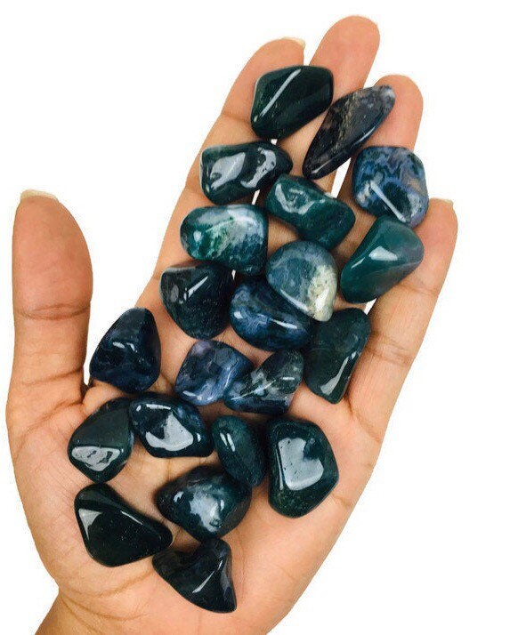 Green Moss Agate Stone: Tumbled Polished Crystal (18-25mm)