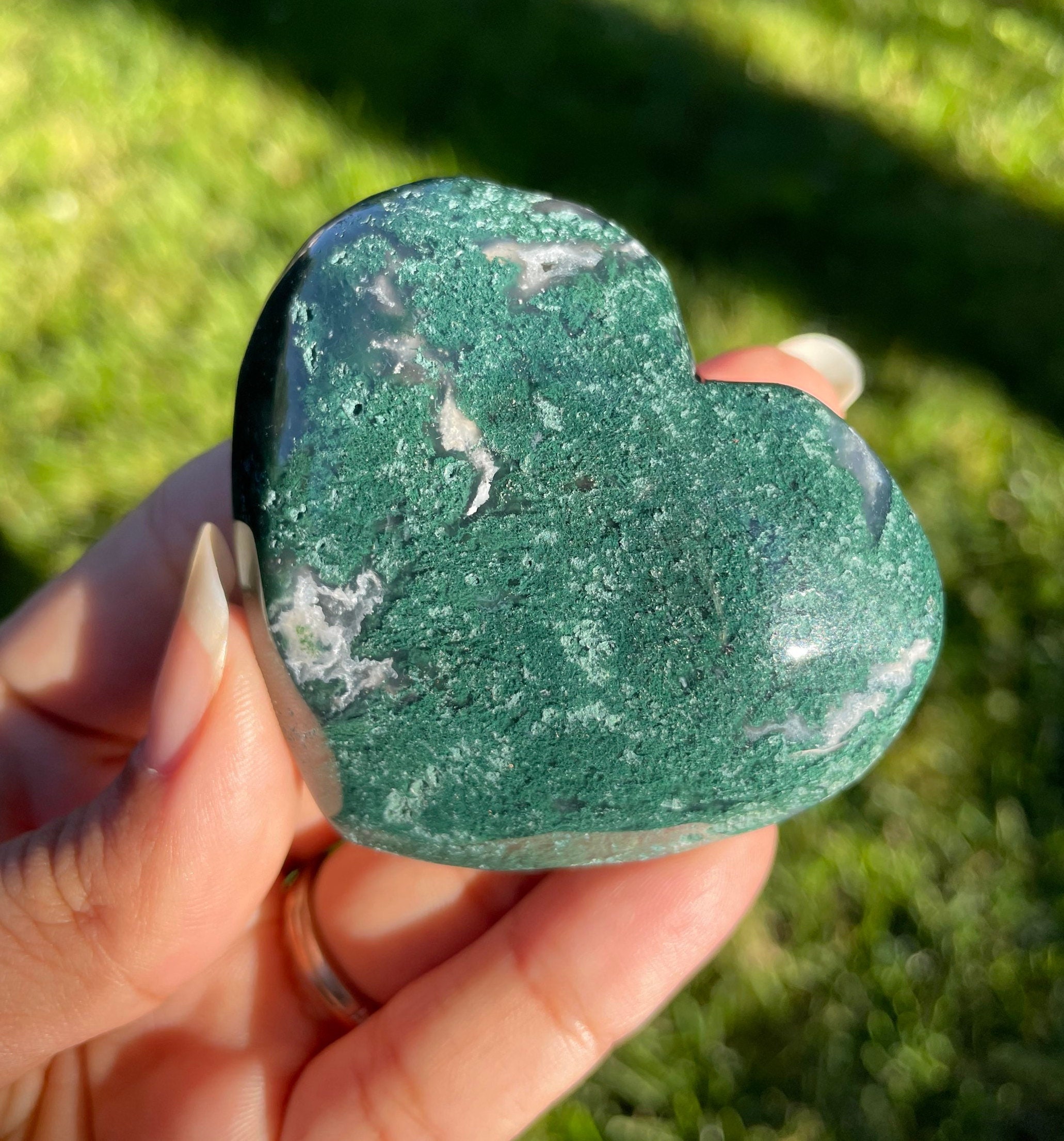 Tumbled Moss Agate Heart Crystal: Polished Gemstone (45-65mm) Mah6 Tumbled Moss Agate Heart Crystal: Polished Gemstone (45-65mm) Mah6