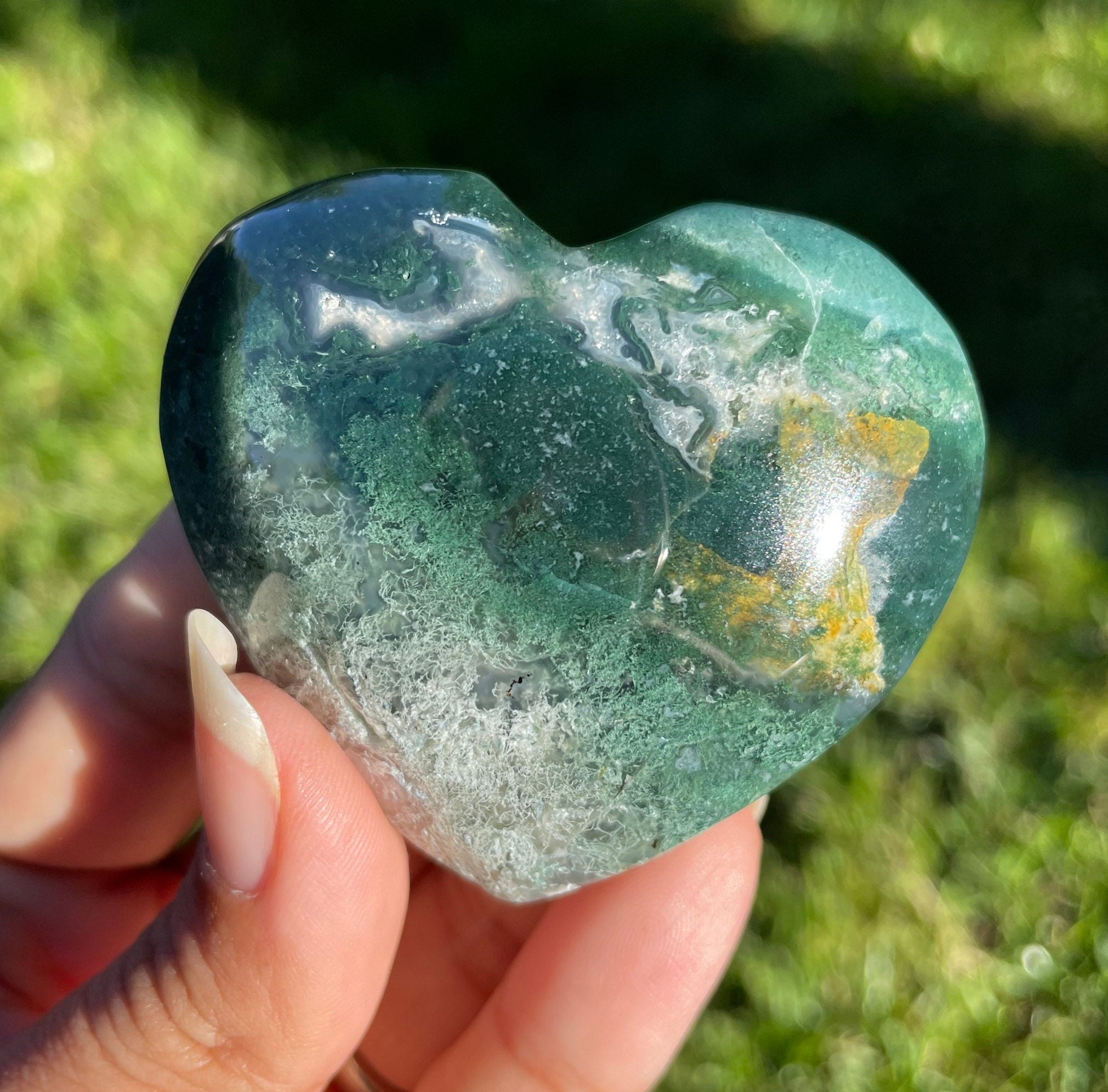 Moss Agate Heart: Tumbled Polished Crystal Gemstone (45-65mm) Mah3 Moss Agate Heart: Tumbled Polished Crystal Gemstone (45-65mm) Mah3