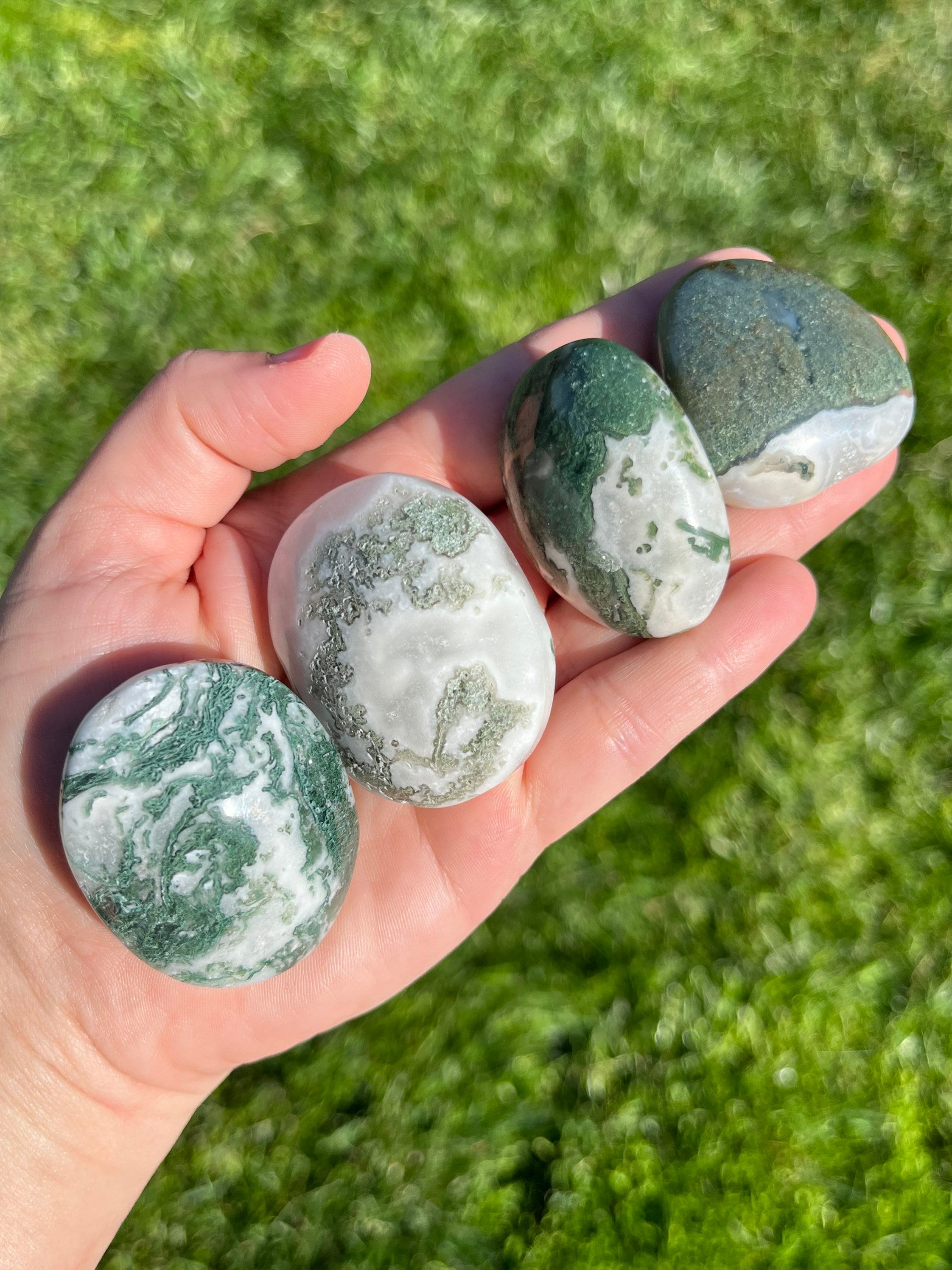 Med Size Moss Agate Palm Stone Raw Druzy Natural Stone Tumbles Crystal ~