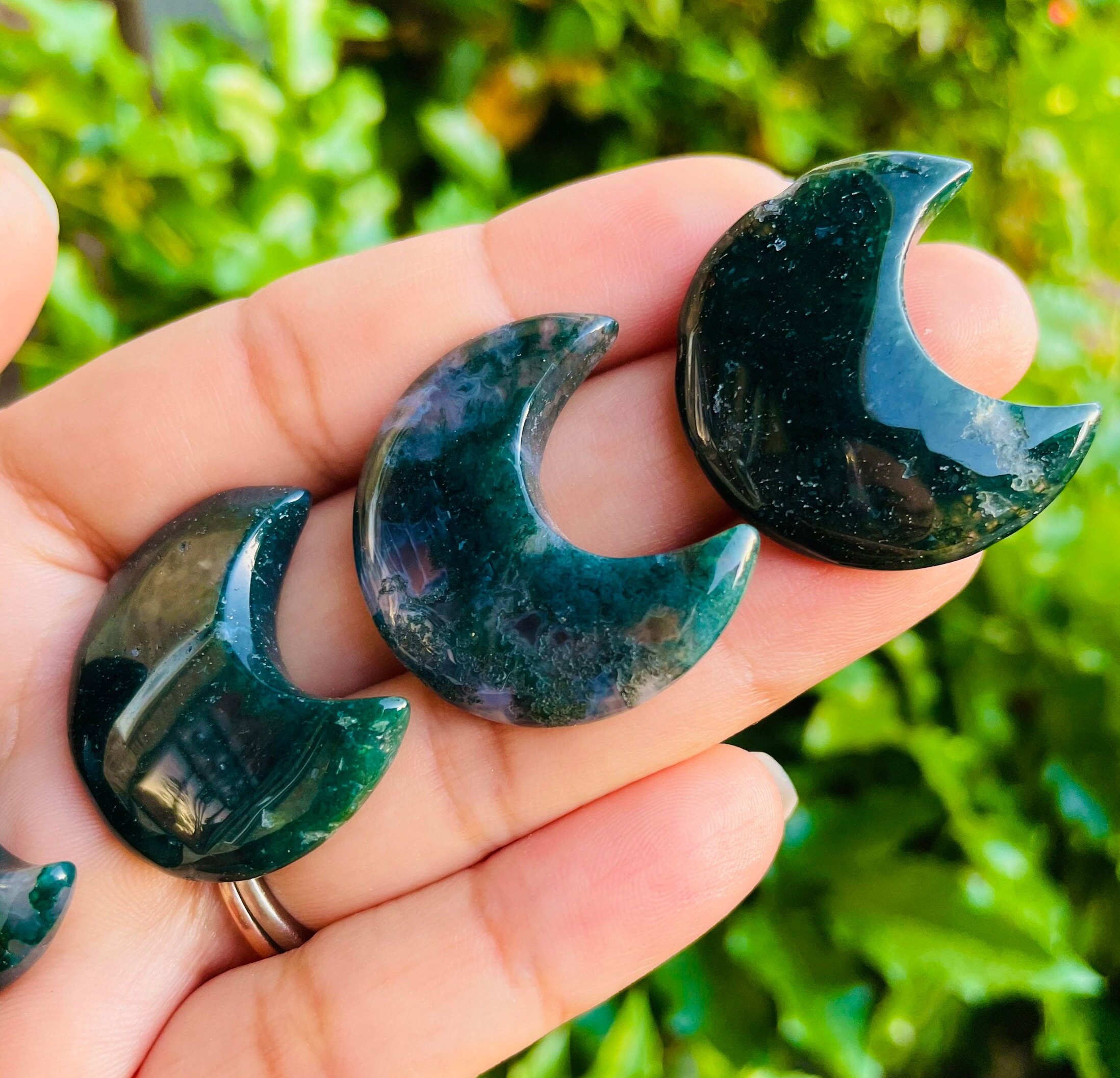 Small Moss Agate Crystal Moon: Tumbled Gemstone (30 Mm) Small Moss Agate Crystal Moon: Tumbled Gemstone (30 Mm)