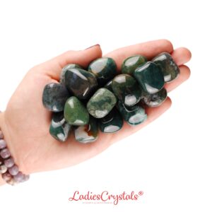 Moss Agate Tumbled Stone, Forest Garden Crystal, Abundance And Altar Ritual Healing Gem