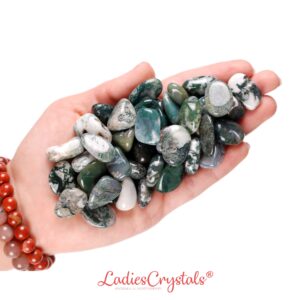 Moss Agate Tumbled Stone, Gift for Crystal Lovers, Natural Green Forest Pattern Gemstone