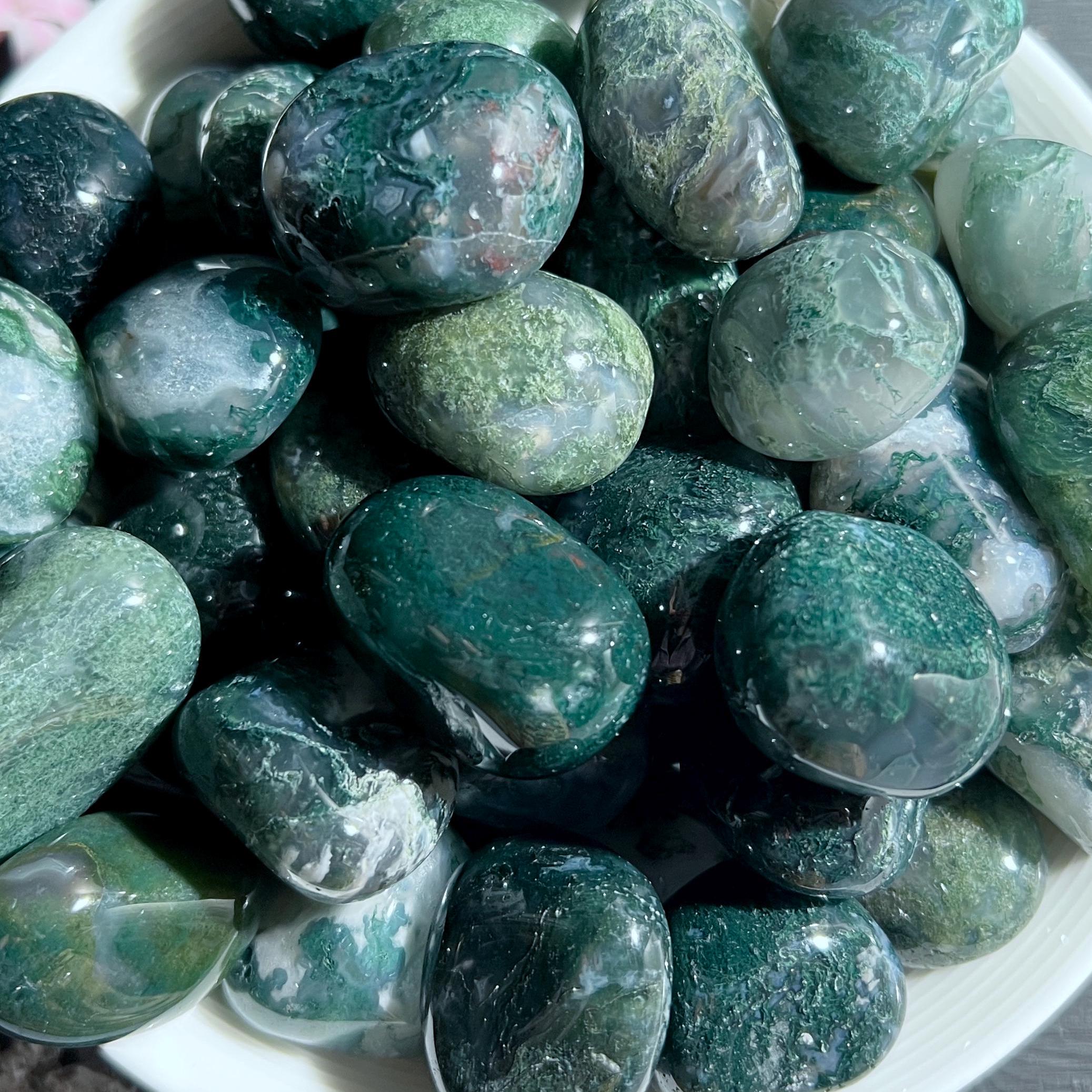 Moss Agate Tumbled Stone | Heart Chakra Crystal For Growth