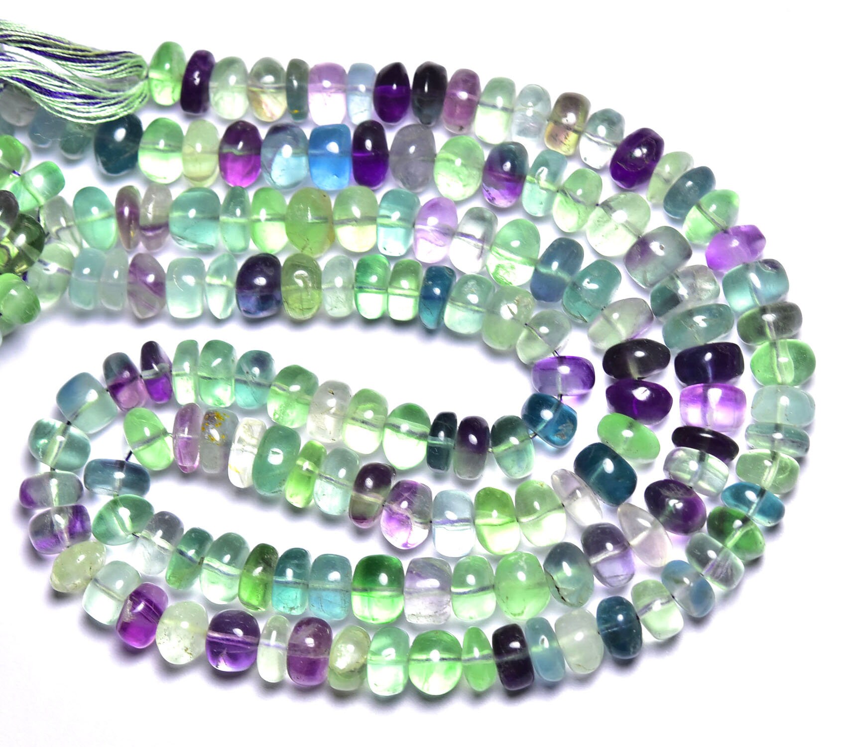 Most Beautiful Fluorite Rondelle Beads - 8 Inches, Natural Multi Color Fluorite Smooth  Rondelle - Beads Size Is 7 - 7.5mm #274