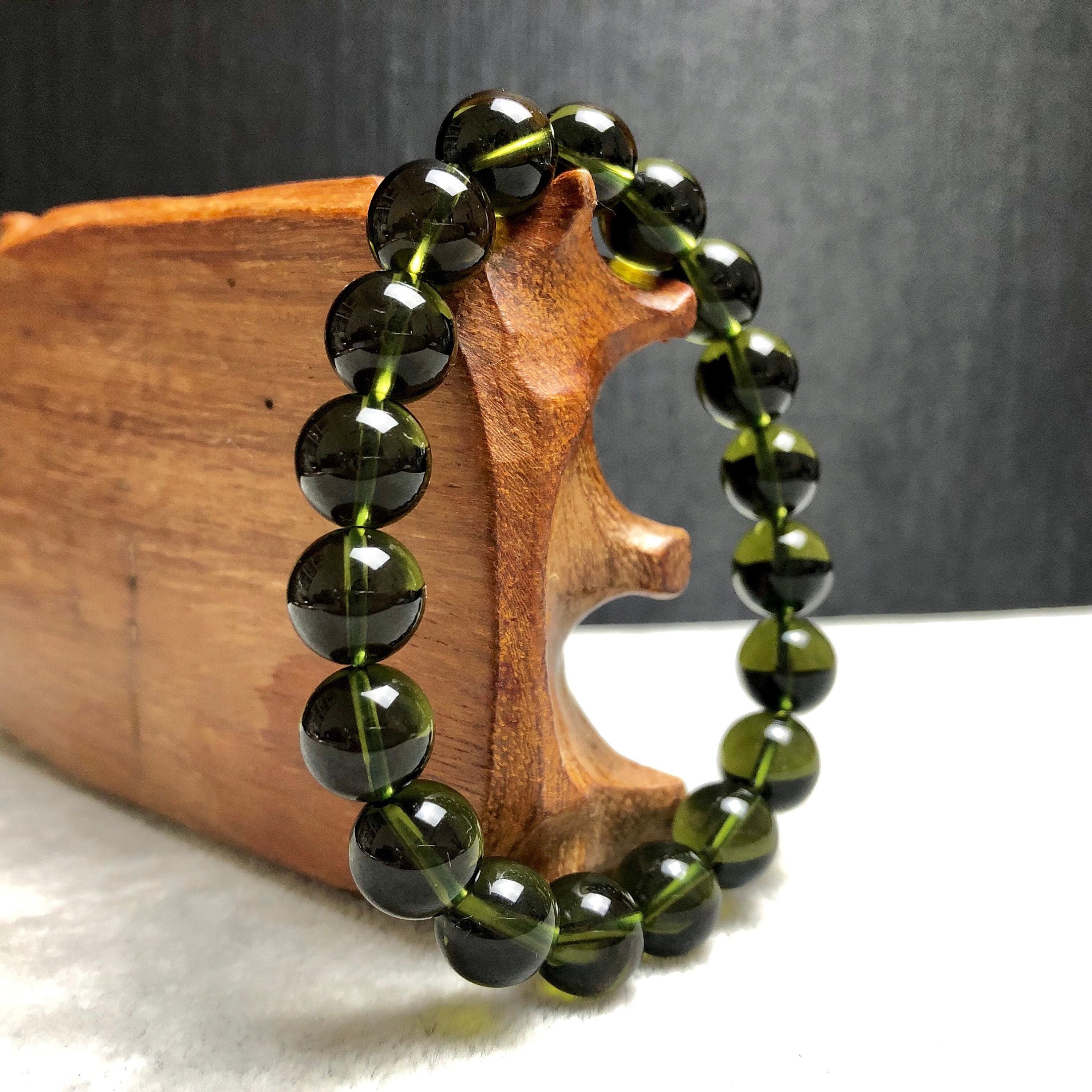 Museum Grade,moldavite Bracelet — 10mm Czech Meteorite Jewelry, Ultra-rare Collector’s Healing Energy  (last Piece Alert),high Vibration