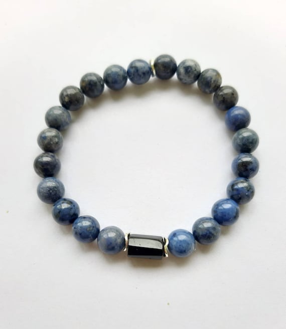 Natural Blue Dumortierite Bead Bracelet For Men /black Tourmaline Bracelet/stretch  Bracelet/gemstone Beaded Bracelet/