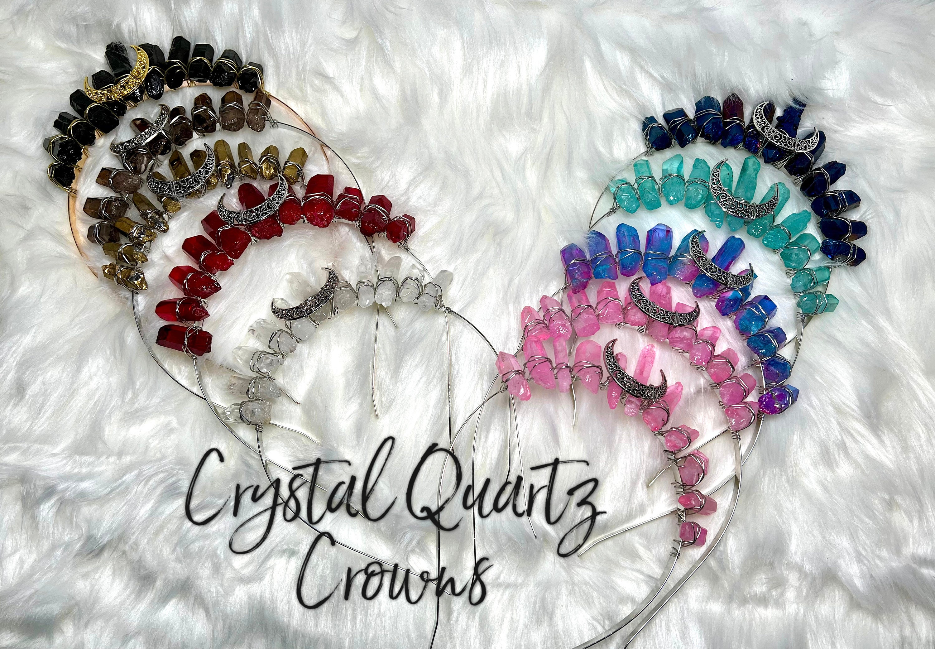 Natural Crystal Quartz Crown, Dyed Quartz Crystal Crown, Crystal Tiara, Crystal Headband - You Choose! (1)