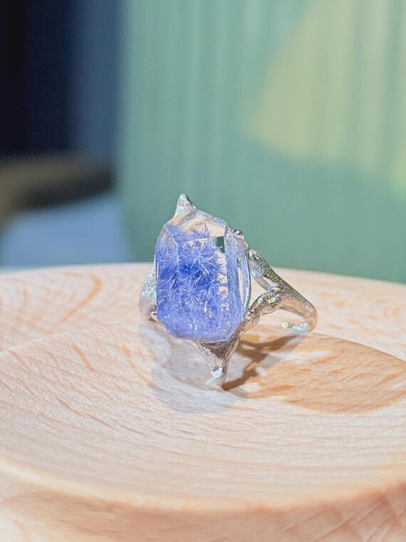 Natural Dumortierite Ring | Blue Dumortierite Double Terminated Point | 925 Sterling Silver | Adjustable Size