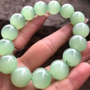 Natural Green Calcite Bead Bracelet, Large 15mm Gemstone Jewelry