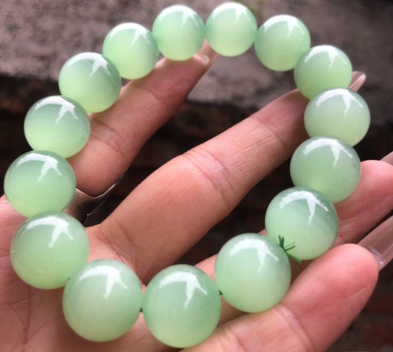 Natural Green Calcite Bead Bracelet, Large 15mm Gemstone Jewelry