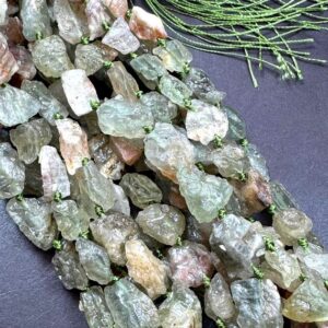 Natural Green Calcite gemstone bead. Raw matte nugget shape . gorgeous Natural color . Excellent quality. full strand 15.5