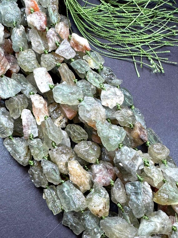 Natural Green Calcite Gemstone Bead. Raw Matte Nugget Shape . Gorgeous Natural Color . Excellent Quality. Full Strand 15.5